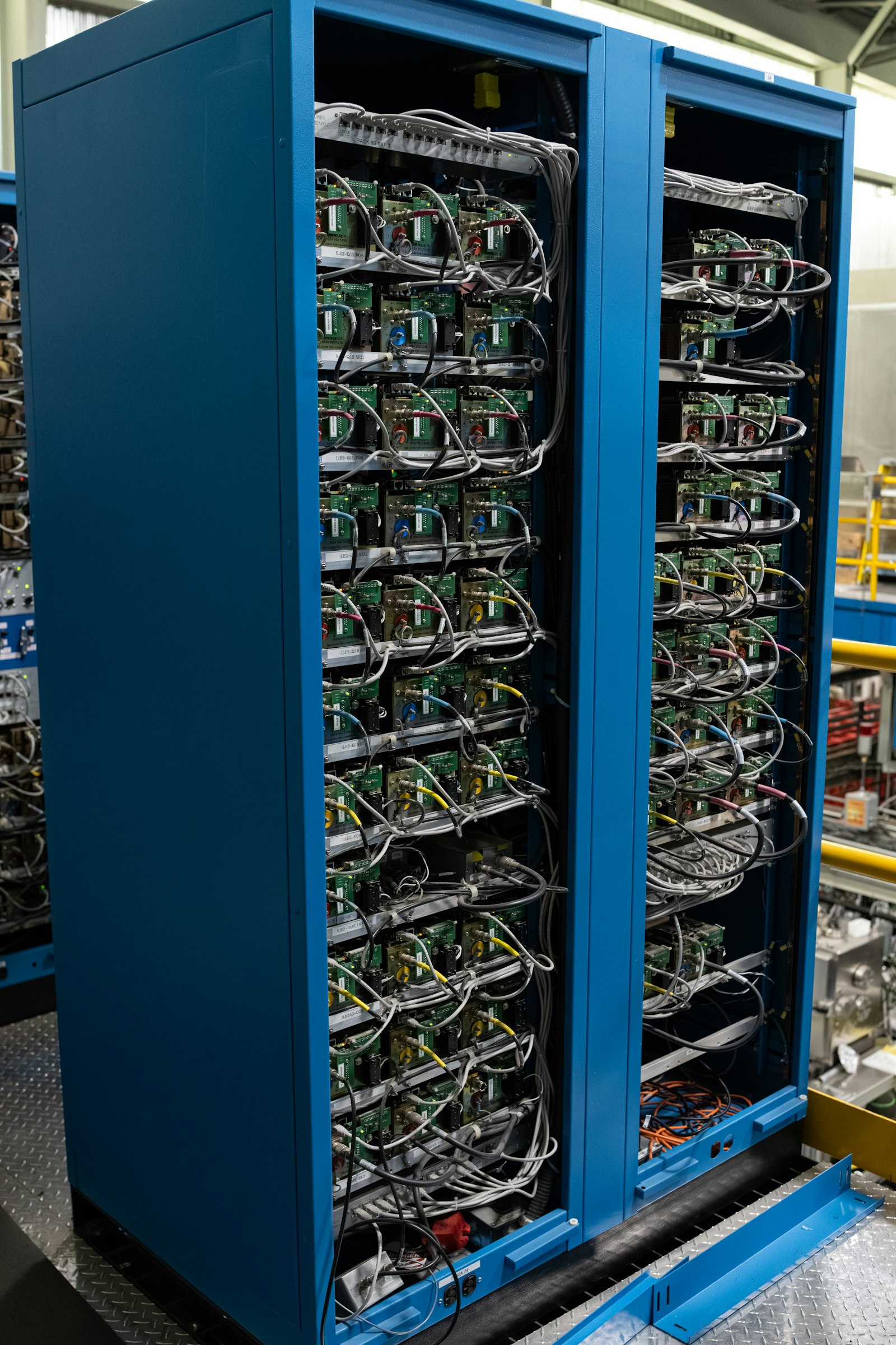 Server cabinets in a production hosting environment